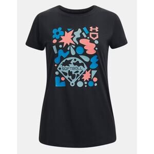 Under Armour Girls' Softball Collage Short Sleeve Tee Shirt Small Black
